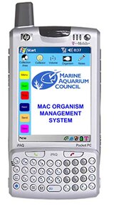 Screen shot of PDA showing main menu for MAC organism management system